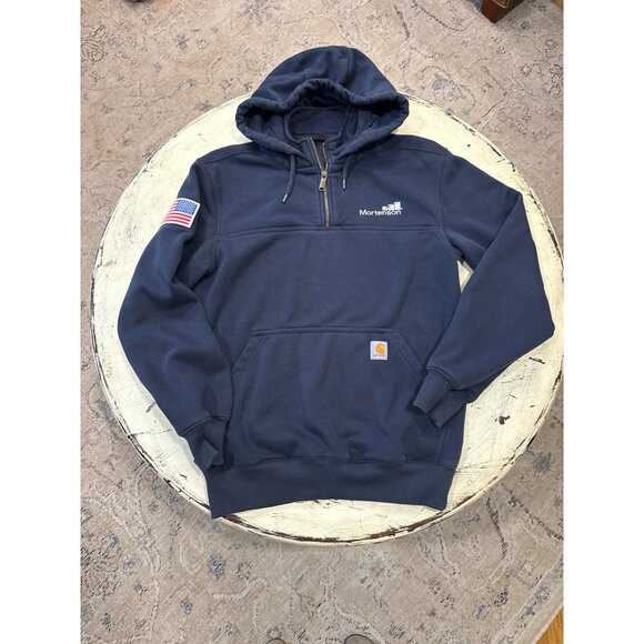 Carhartt Other - Carhartt Mens Navy Blue Half-Zip Hooded Sweatshirt W/ Mortenson Logo Embroidery